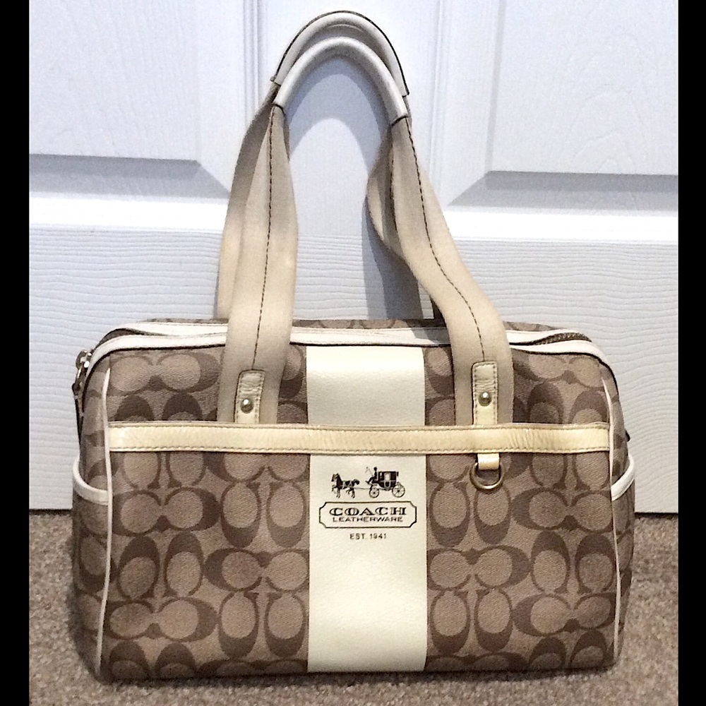 COACH Heritage Stripe Brown/Tan Satchel